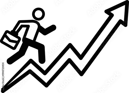 Businessman running upward on a zigzag arrow graph