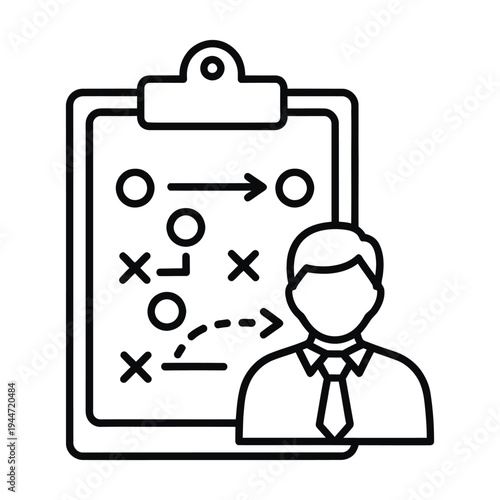 Business strategy plan with a man and clipboard