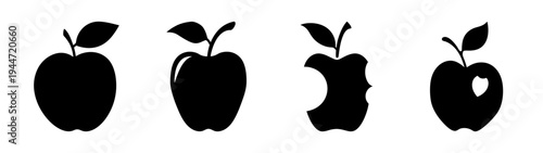 Apple core stages vector illustration, fruit eating process, healthy food concept, black and white art