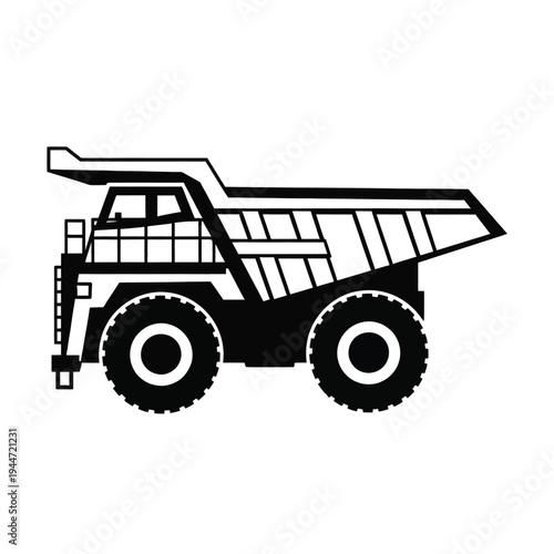 Black and white illustration of a mining dump truck