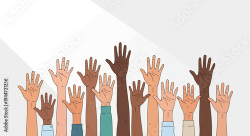 Diverse hands reaching upwards illustration of unity and agreement