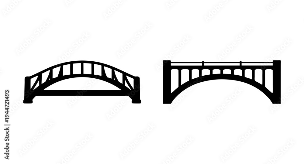 Obraz premium Two bridge silhouette vector designs showcasing architectural bridge construction styles and design elements