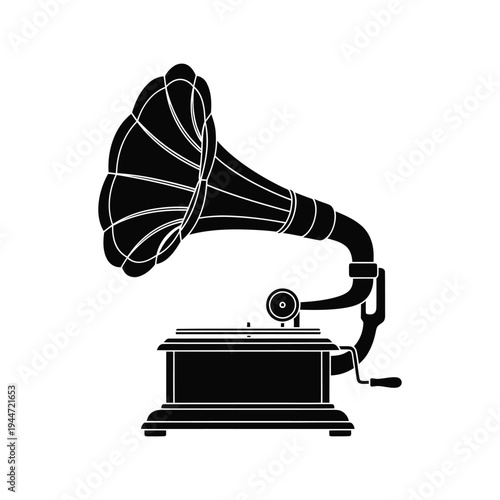 Vintage Gramophone Illustration in Black and White