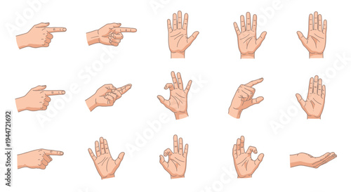 Diverse hand gestures set isolated on white background for communication design