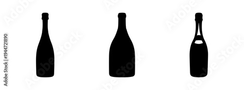 Silhouette vector illustration of wine bottles black and white design for beverage industry use