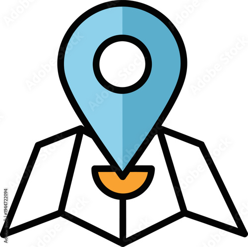 A blue map pin icon on a folded map background