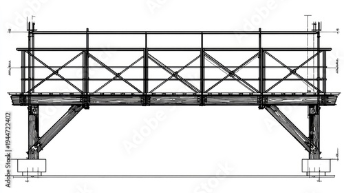 Architectural elevation drawing illustrates the side view of a temporary elevated walkway structure