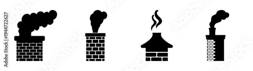 Chimney smoke vector illustration set, pollution from chimney, smoking chimney, chimney stack, flue 90