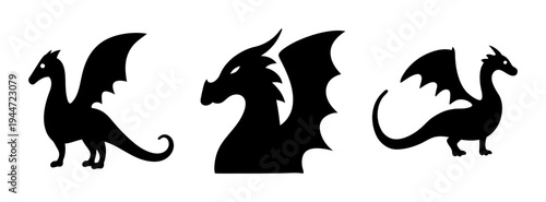 Silhouette dragon design vector art for fantasy creature mythical beast illustration design element