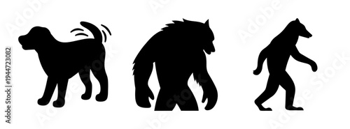 Silhouette of dog and werewolf vector art illustration black and white drawing design graphic image