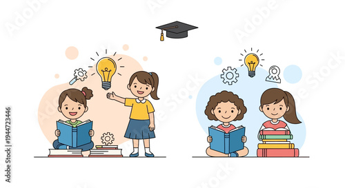 Children studying and learning with ideas illustration concept educational