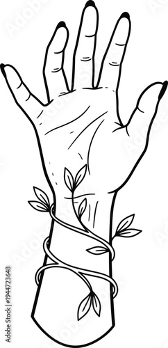 A hand with a vine wrapped around the wrist and forearm