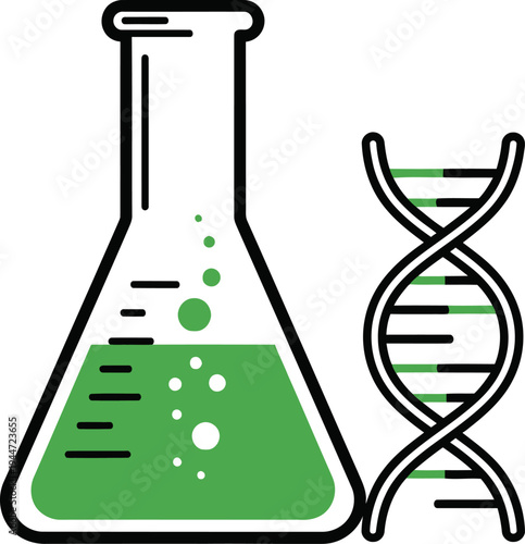 Beaker and dna double helix laboratory illustration