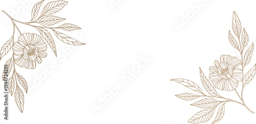 Golden floral line frame vector, luxury botanical border with elegant leaves for wedding invitation card and vintage royal garden design.