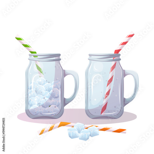 Vector image of glass jars for smoothies with ice