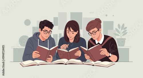Students studying books together indoors for education and knowledge vector image