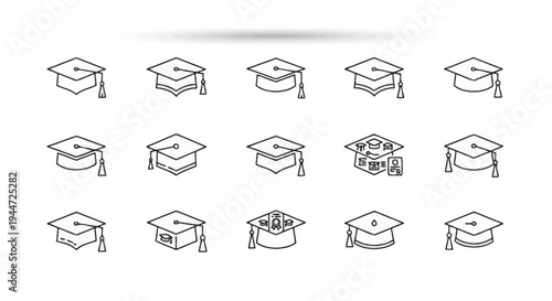 Collection of graduation caps line icons education academic vector art