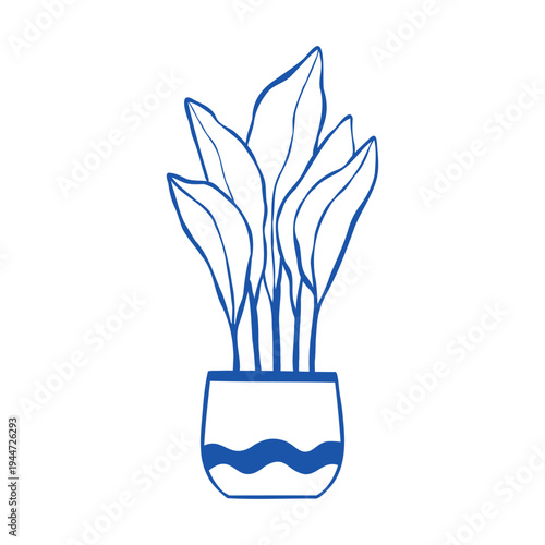 Vector outline illustration of Ficus lyrata in a pot. Hand-drawn house plant isolated on a white background. Botanical line drawing for poster, card, label, or coloring book.