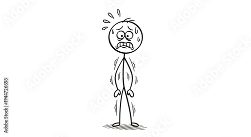 A stick figure cartoon character sweating and trembling, depicting fear, anxiety, or illness.