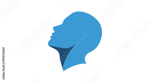 A minimalist blue silhouette of a human head in profile, looking upwards with a thoughtful or hopeful expression, set against a clean white background.