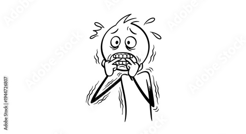 Cartoon stick figure character looking scared and overwhelmed by many hands pointing fingers at him, symbolizing blame, accusation, and social pressure.