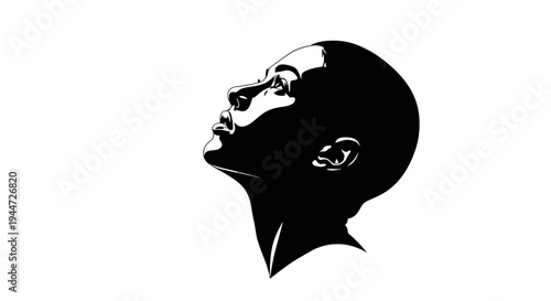 Striking black and white silhouette of a person's head looking upwards, conveying contemplation and hope.