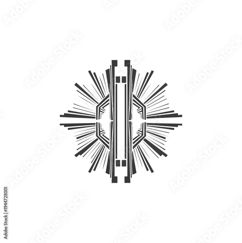 Abstract geometric design with radiant lines on black