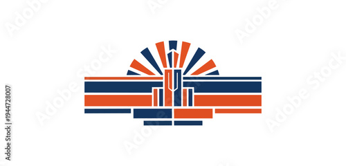 Abstract geometric design with radiant sun motif