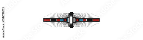 Abstract geometric design with red blue and white elements isolated on black background