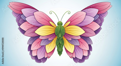 Vibrant colorful butterfly with pink purple and yellow wings on transparent background