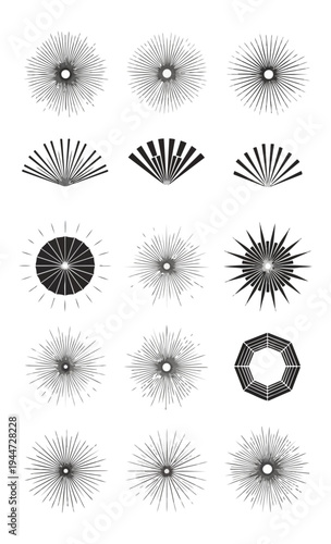 Abstract geometric radial patterns on black background