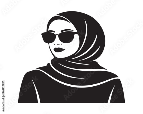 Elegant muslim female silhouette with headscarf and sunglasses