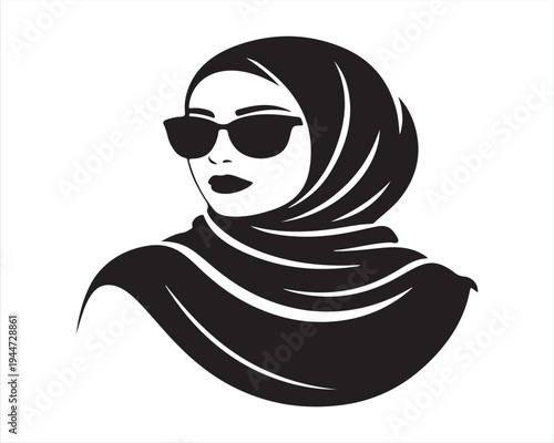 Stylish muslim woman wearing hijab and sunglasses silhouette illustration