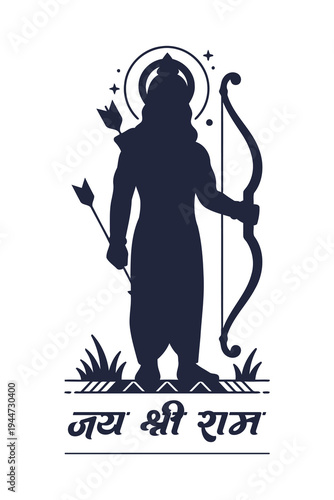Lord Ram Silhouette with Bow Arrow – Jai Shri Ram Hindu God Ram Navami Spiritual Vector Illustration