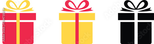 Gift box with decorative ribbon bow flat icon vector Illustration