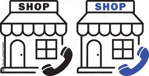 Shop Icons for Contact: A pair of shop illustrations showcasing the ability to make contact, perfect for conveying accessibility. A simple design