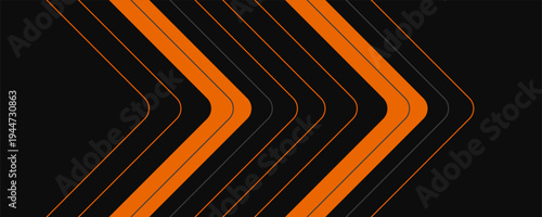Abstract technology sport banner with bright orange lines and sharp angles on dark background.