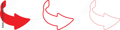 Red arrow and outline of arrow pointing downwards isolated on gray background