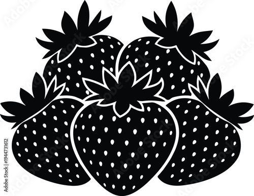 Silhouette cluster of ripe sweet strawberries with leaves vector illustration