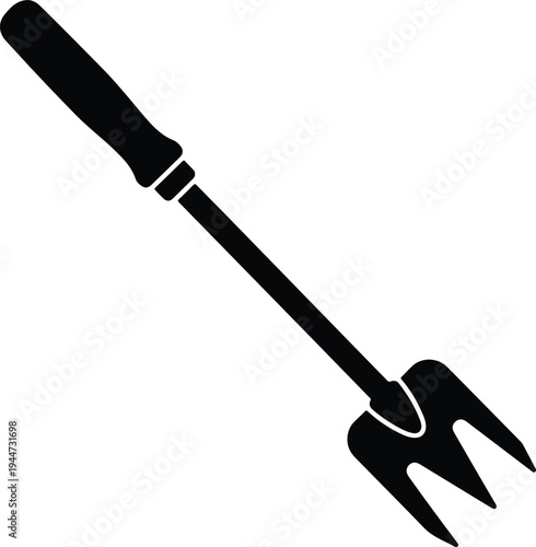 Silhouette garden fork tool with long handle for digging vector illustration
