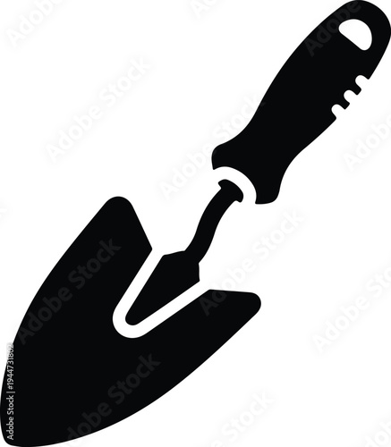 Silhouette hand trowel shovel tool used for gardening and planting vector illustration