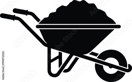 Silhouette of a garden wheelbarrow full of dark soil vector illustration