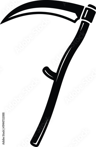 Silhouette of a sharp agricultural scythe tool for reaping vector illustration
