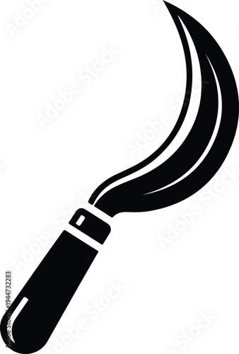 Silhouette sickle tool with a wooden handle for agricultural harvesting vector illustration