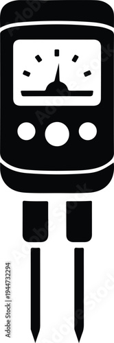 Silhouette soil moisture tester icon with dual probes for vector illustration