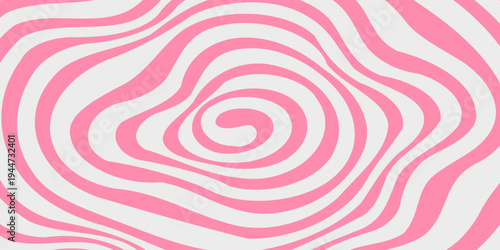Pink Spiral Swirl Abstract Pattern. Psychedelic Groovy Vector Bubblegum Background. Radial Geometric Spiral Cotton Candy Whirlpool.