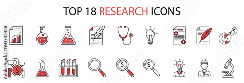 Top 18 research icons illustrating scientific study and laboratory concepts