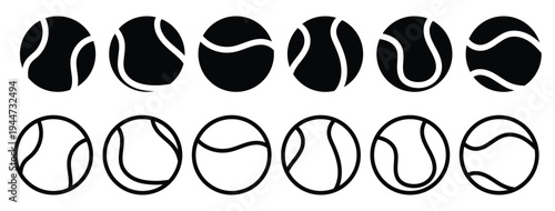 Tennis ball icon in linear and clipart style pack. Tennis ball icon set. Set of Tennis ball for sport, activity and game. Ball pictogram. Tennis ball sport collection. Flat minimal sport elements. 