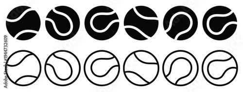 Tennis ball icon set. Sport equipment vector set. Tennis ball collection with static and motion versions for match, training, and game design. green tennis ball set. 