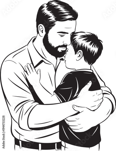 Father and son embracing in a loving hug vector illustration